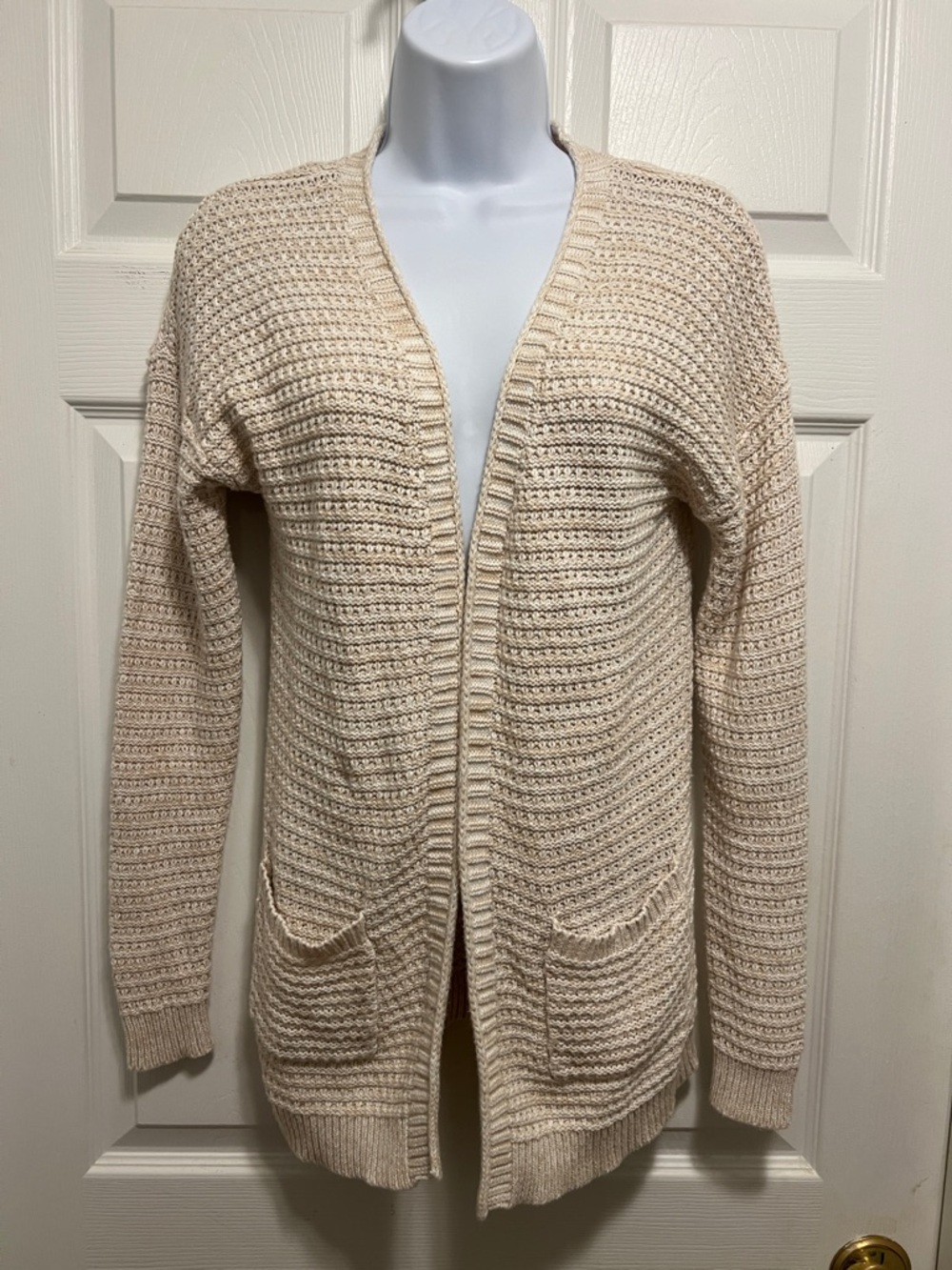 Cream Open-Front Girls Knit Cardigan Sweater